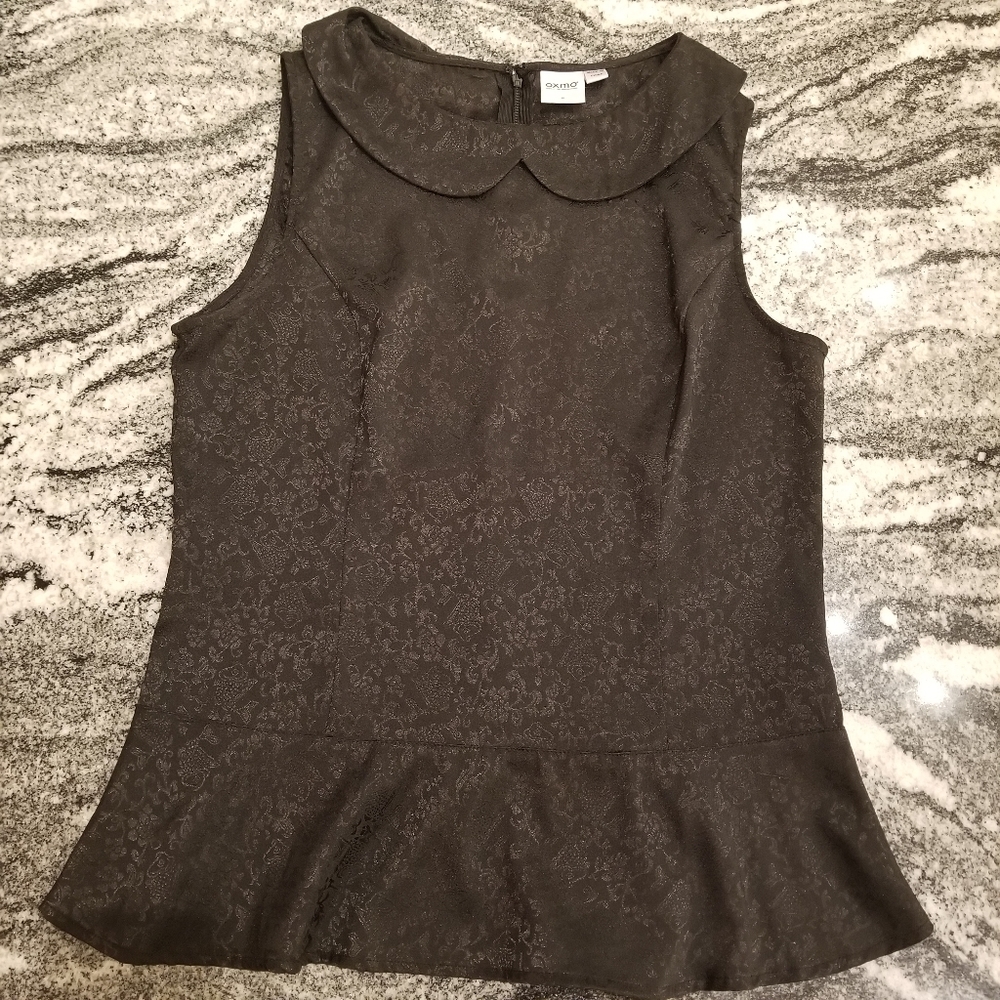 (M) Oxmo Lovely Black Blouse Satin Soft Subtle Floral Design Business Pelpum